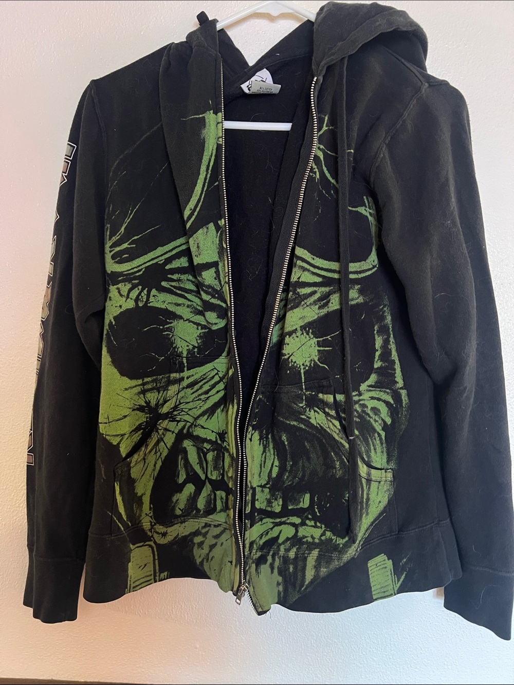 Iron Maiden “Eddie” Black Zip Hoodie with Green Skull Graphic